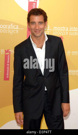 English actor Clive Owen poses during the photocall for the new film 'Children of Men' at the 63rd annual Venice Film Festival in Venice, Italy, Sunday, 3 September 2006. Photo: Ian West Stock Photo