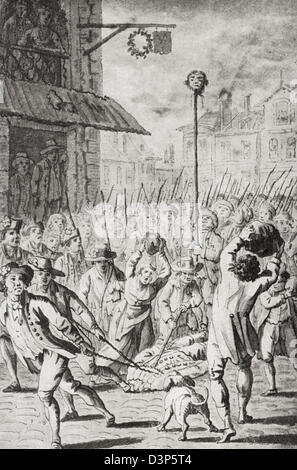 The head of Joseph-François Foullon de Doué stuck on a pike and paraded through the streets of Paris after being beheaded. Stock Photo