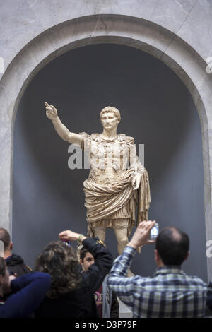 Classical Roman sculpture galleries at the Vatican Museum in Rome show gods and emperors among the sculptures Stock Photo