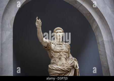 Classical Roman sculpture galleries at the Vatican museum in Rome showing gods and emperors amongst the sculptures Stock Photo