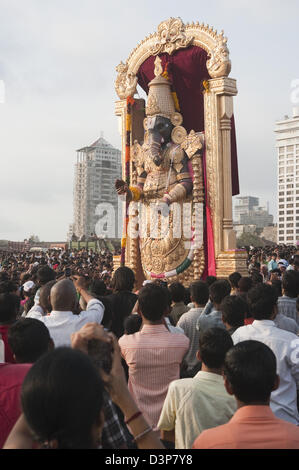 Idol of Lord Ganesha representing Lord Balaji of Tirupati at immersion ceremony, Mumbai, Maharashtra, India Stock Photo