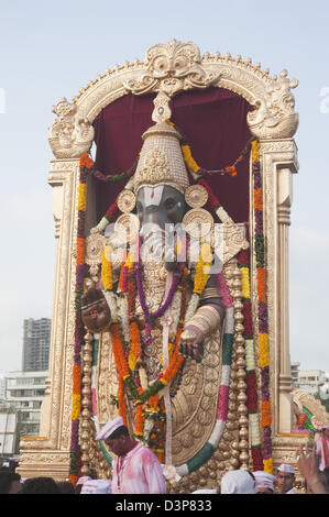 Idol of Lord Ganesha representing Lord Balaji of Tirupati at immersion ceremony, Mumbai, Maharashtra, India Stock Photo