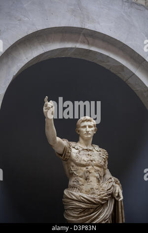 Classical Roman sculpture galleries at the Vatican museum in Rome showing gods and emperors amongst the sculptures Stock Photo