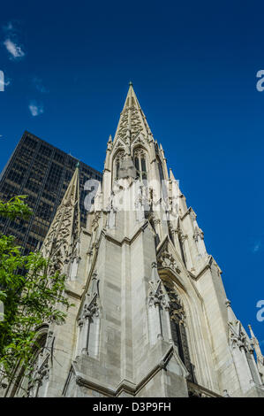 The stunning ornate architecture of the neo-gothic St Patrick's Cathedral in New York City. Stock Photo