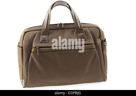 Closed brown briefcase isolated on a white background. Stock Photo