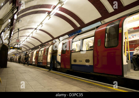 People getting off the train in underground station, London, UK Stock Photo