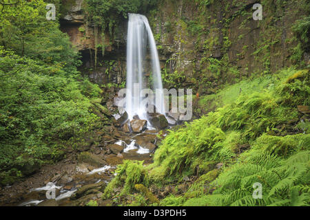 Melin Court (also Melin Cwrt) waterfall Resolven Vale of Neath Neath & Port Talbot South Wales UK Stock Photo