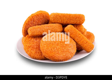 Fish fingers and fishcake burgers on a plate Stock Photo