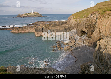 Godrevy Island and lighthouse just off the north Cornwall coast Stock Photo