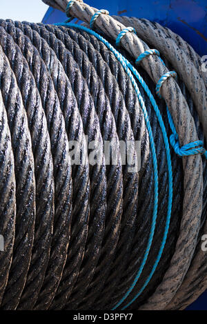 New cable hawsers round drums stored Montrose Quayside UK Stock Photo