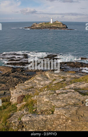 Godrevy Island and lighthouse just off the north Cornwall coast Stock Photo