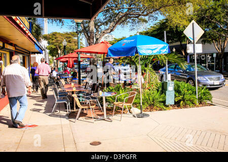 Chairs and tables outside a Restaurant on Main Street in Sarasota Florida Stock Photo