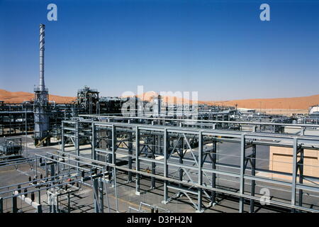 A panorama of the Shaybah Gas Oil Separation Plant (GOSP), a major gas and oil production facility located in the empty quarter Stock Photo