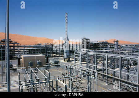 A panorama of the Shaybah Gas Oil Separation Plant (GOSP), a major gas and oil production facility located in the empty quarter Stock Photo