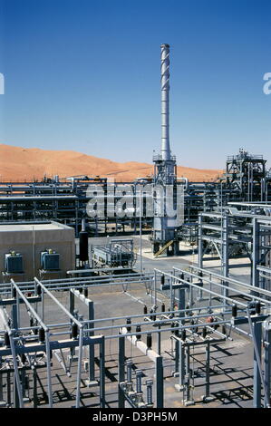 A panorama of the Shaybah Gas Oil Separation Plant (GOSP), a major gas and oil production facility located in the empty quarter Stock Photo