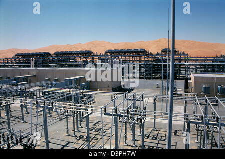 A panorama of the Shaybah Gas Oil Separation Plant (GOSP), a major gas and oil production facility located in the empty quarter Stock Photo