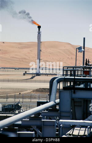 A panorama of the Shaybah Gas Oil Separation Plant (GOSP), a major gas and oil production facility located in the empty quarter Stock Photo