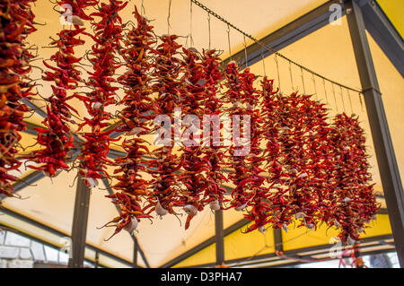 Chillies For Sale in Rialto Market Venice Italy Stock Photo