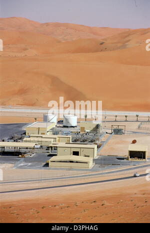 A panorama of the Shaybah Gas Oil Separation Plant (GOSP), a major gas and oil production facility located in the empty quarter Stock Photo