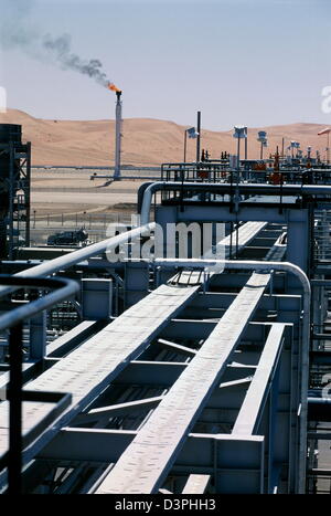 A panorama of the Shaybah Gas Oil Separation Plant (GOSP), a major gas and oil production facility located in the empty quarter Stock Photo