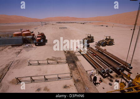 A panorama of the Shaybah Gas Oil Separation Plant (GOSP), a major gas and oil production facility located in the empty quarter Stock Photo