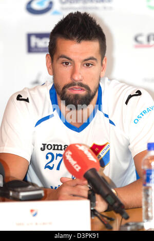 Czech soccer player Milan Baros speaks during press conference in Ostrava, Czech Republic on February 18, 2013. Baros returns from the Turkish Galatasaray Istanbul to the Czech league team FC Banik Ostrava where he signed contract till 2014. Thirty-one years old striker played for Banik thirteen years ago before transfering to FC Liverpool. (CTK Photo/Petr Sznapka) Stock Photo