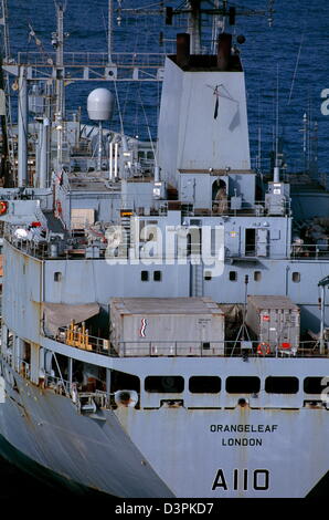 The RFA Orangeleaf (A110), a Leaf-class fleet support tanker of the Royal Fleet Auxiliary UK in the Persian Gulf. Stock Photo