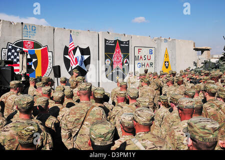 US Gen. Raymond Odierno, the Chief of Staff of the Army, speaks to a group of soldiers during an award ceremony February 22, 2013 at Forward Operating Base Masum Ghar, Afghanistan. Stock Photo