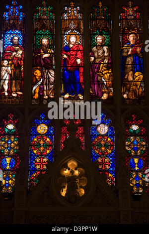 Stained glass church window insideTrinity Church on Wall Street and Broadway Stock Photo