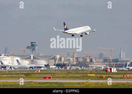 Frankfurt on Main, Germany, landing Embraer ERJ-190-100LR Lufthansa Stock Photo