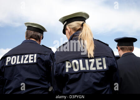 Duesseldorf, Germany, police officers with the new blue uniform Stock Photo