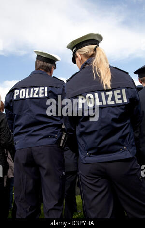 Duesseldorf, Germany, police officers with the new blue uniform Stock Photo