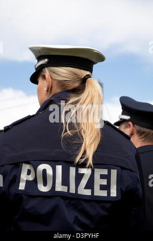 Duesseldorf, Germany, police officers with the new blue uniform Stock Photo