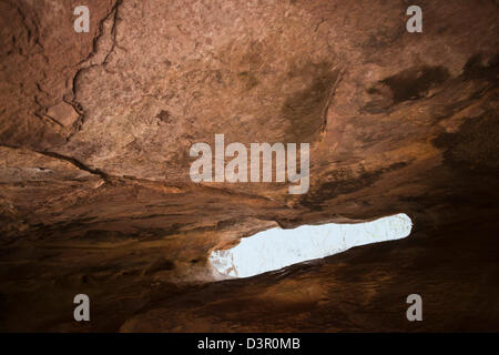 Rocks at an archaeological site, Bhimbetka Rock Shelters, Raisen District, Madhya Pradesh, India Stock Photo