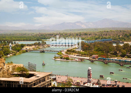 High angle view of the holy city, Haridwar, Ganges River, Uttarakhand, India Stock Photo