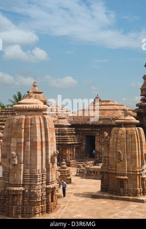 Architectural details of a temple, Lingaraja Temple, Bhubaneswar, Orissa, India Stock Photo