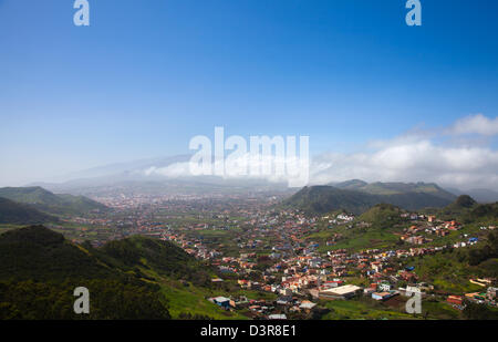 North-east of Tenerife, view from Mirador Jardina towards Las Mersedes, La Laguna and Teide Stock Photo