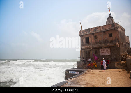 Hindu temple at Dwarka Beach, Dwarka, Gujarat, India Stock Photo