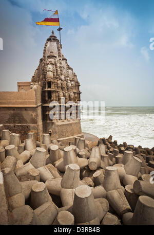 Hindu temple at Dwarka Beach, Dwarka, Gujarat, India Stock Photo