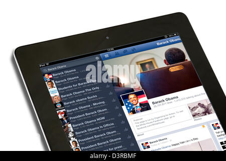 Searching Facebook for US President Barack Obama on a 4th generation Apple iPad, UK Stock Photo