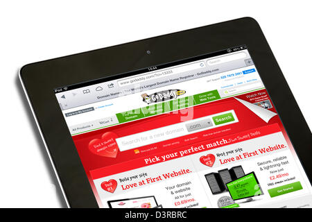 The domain registration and web hosting site Go Daddy viewed on a 4th generation iPad