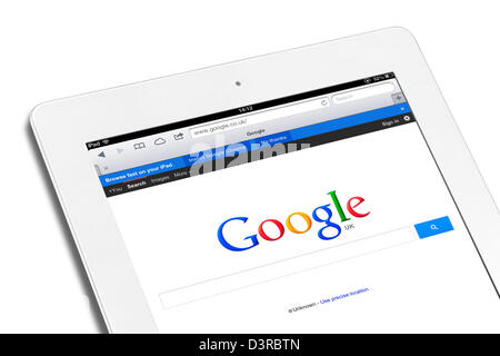 Google UK search viewed on a 4th generation white iPad, UK Stock Photo