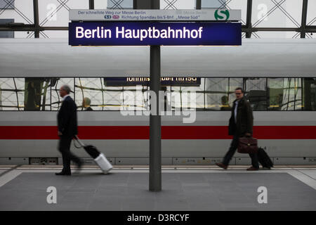 Berlin, Germany, traveling on a train platform in Berlin Central Station Stock Photo