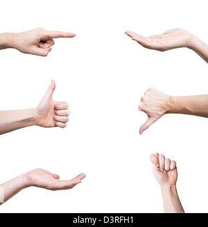 Hand gestures set, isolated on white Stock Photo