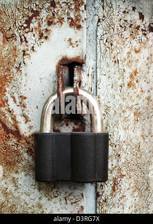 Padlock on the garage door Stock Photo