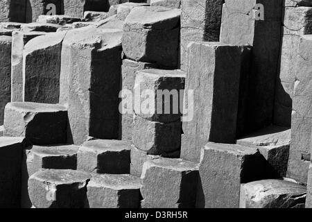 Hexagional stone formation created from basalt rock at the Giants causeway, Co Antrim, Northern Ireland.