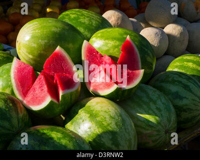Watermelons at the Farmers Market in Englewood Florida Stock Photo
