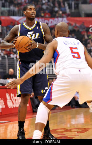 Los Angeles, CA., USA. 23rd Feb, 2013. Jazz' Marvin Williams during the NBA Basketball game between the Utah Jazz and the Los Angeles Clippers at Staples Center in Los Angeles, California. Josh Thompson/Cal Sport Media Stock Photo