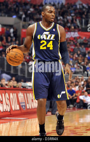 Los Angeles, CA., USA. 23rd Feb, 2013. Jazz' Paul Millsap #24 during the NBA Basketball game between the Utah Jazz and the Los Angeles Clippers at Staples Center in Los Angeles, California. Josh Thompson/Cal Sport Media Stock Photo