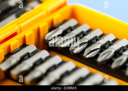 Closeup on screwdriver insert bits of various sizes Stock Photo